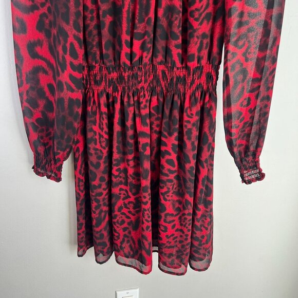 Michael Michael Kors Animal Print Smocked Waist Dress MEDIUM Red Blaze - Picture 5 of 12